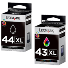 Brand New Original Lexmark 18Y0143 / 18Y0144 #43XL / #44XL Ink / Inkjet Cartridge Combo Pack Black Tri-Color High Yield
